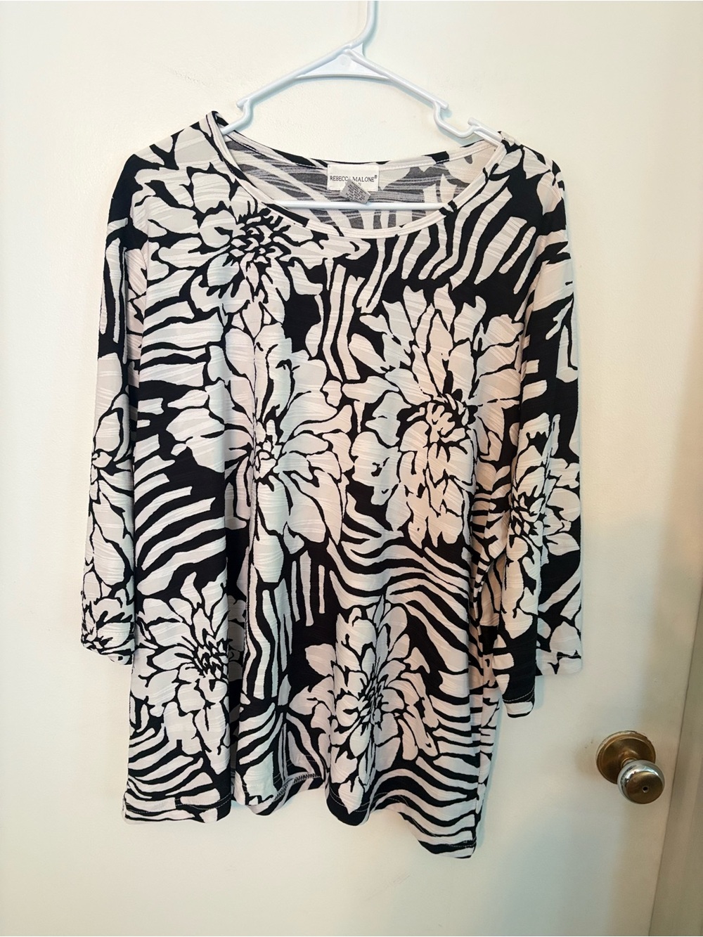 Rebecca Malone Black and White Floral Zebra-Print Tunic